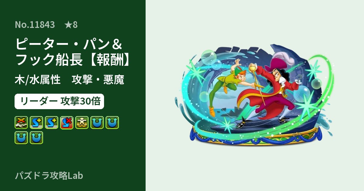 【パズドラ】ピーター・パン＆フック船長【報酬】の性能・覚醒・スキルのアイキャッチ