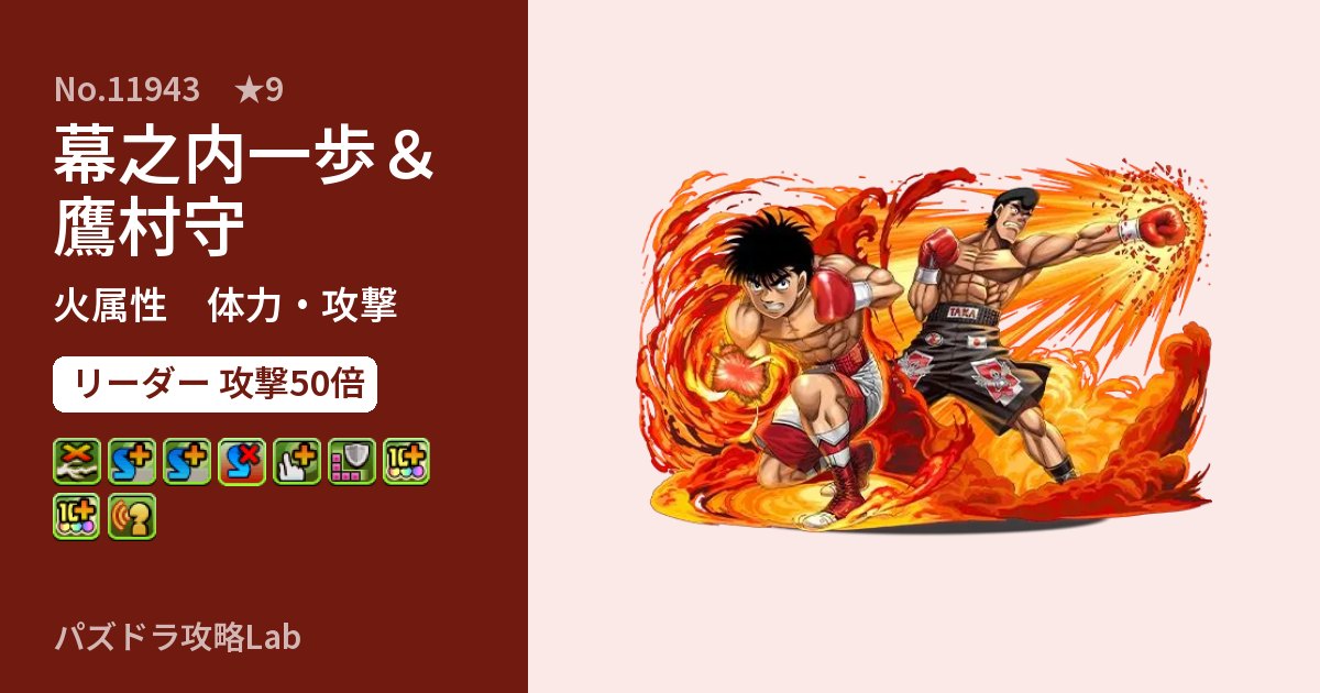 【パズドラ】幕之内一歩＆鷹村守の性能・覚醒・スキルのアイキャッチ