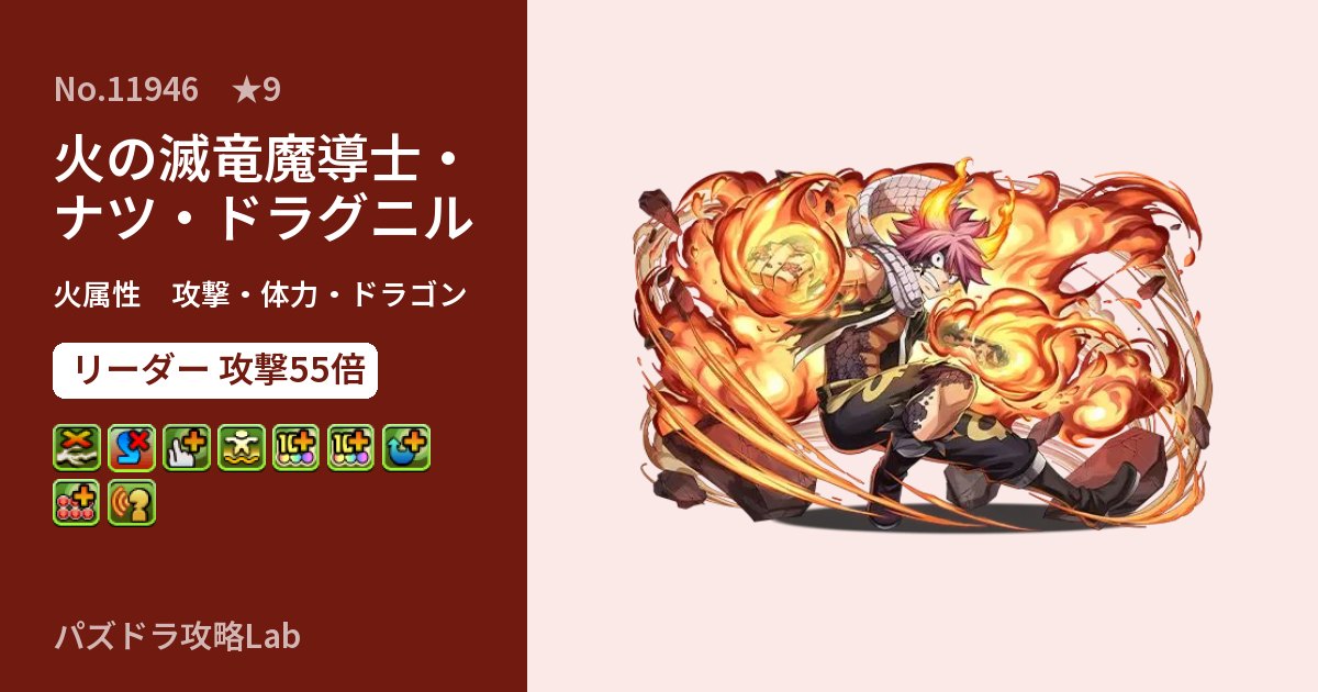 【パズドラ】火の滅竜魔導士・ナツ・ドラグニルの性能・覚醒・スキルのアイキャッチ