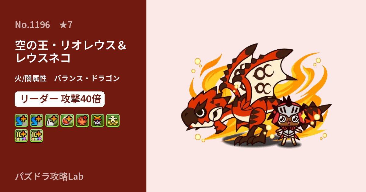【パズドラ】空の王・リオレウス&レウスネコの性能・覚醒・スキルのアイキャッチ