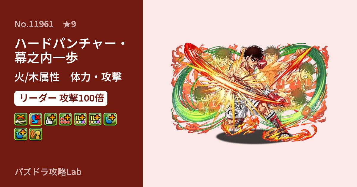 【パズドラ】ハードパンチャー・幕之内一歩の性能・覚醒・スキルのアイキャッチ