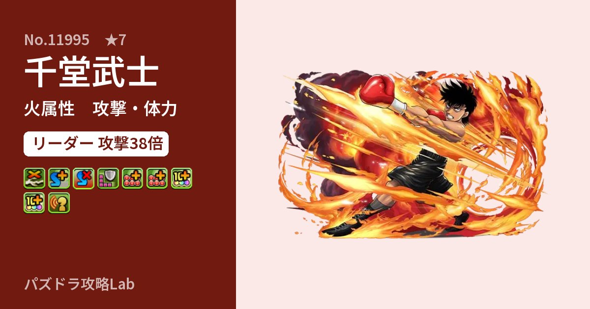【パズドラ】千堂武士の性能・覚醒・スキルのアイキャッチ
