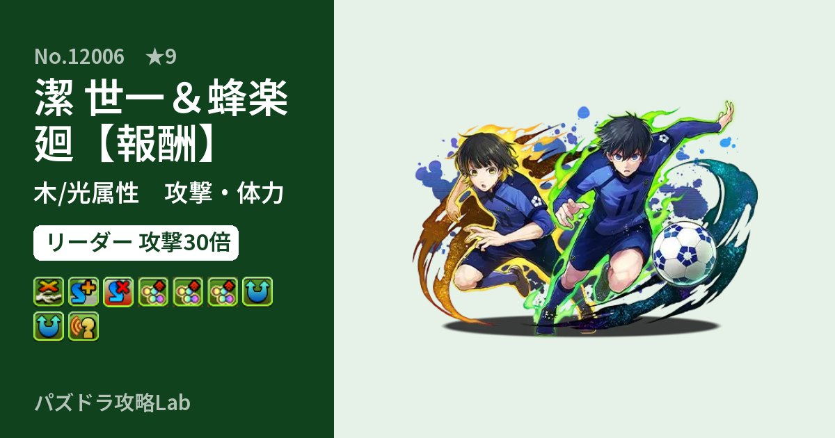 【パズドラ】潔 世一＆蜂楽 廻【報酬】の性能・覚醒・スキルのアイキャッチ