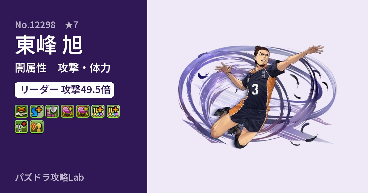 【パズドラ】東峰 旭の性能・覚醒・スキルのアイキャッチ