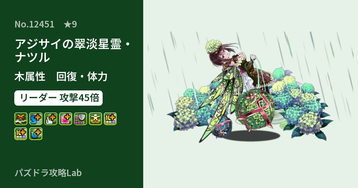 【パズドラ】アジサイの翠淡星霊・ナツルの性能・覚醒・スキルのアイキャッチ