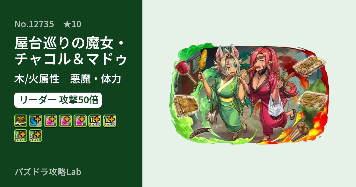 【パズドラ】屋台巡りの魔女・チャコル＆マドゥの性能・覚醒・スキルのアイキャッチ