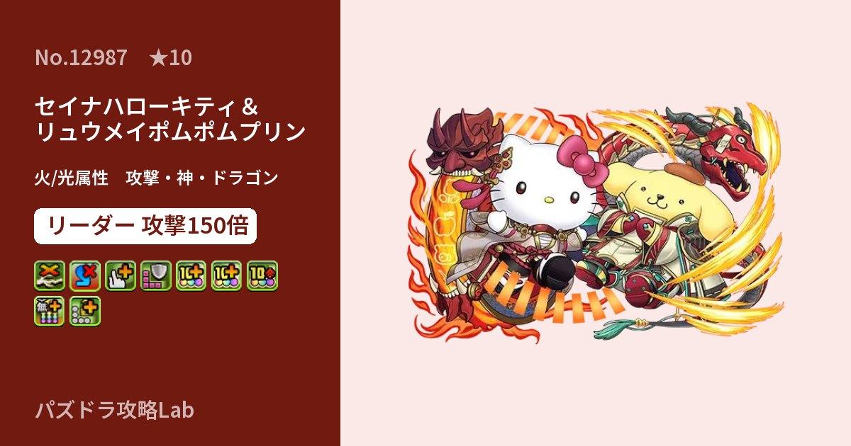 【パズドラ】セイナハローキティ＆リュウメイポムポムプリンの性能・覚醒・スキルのアイキャッチ