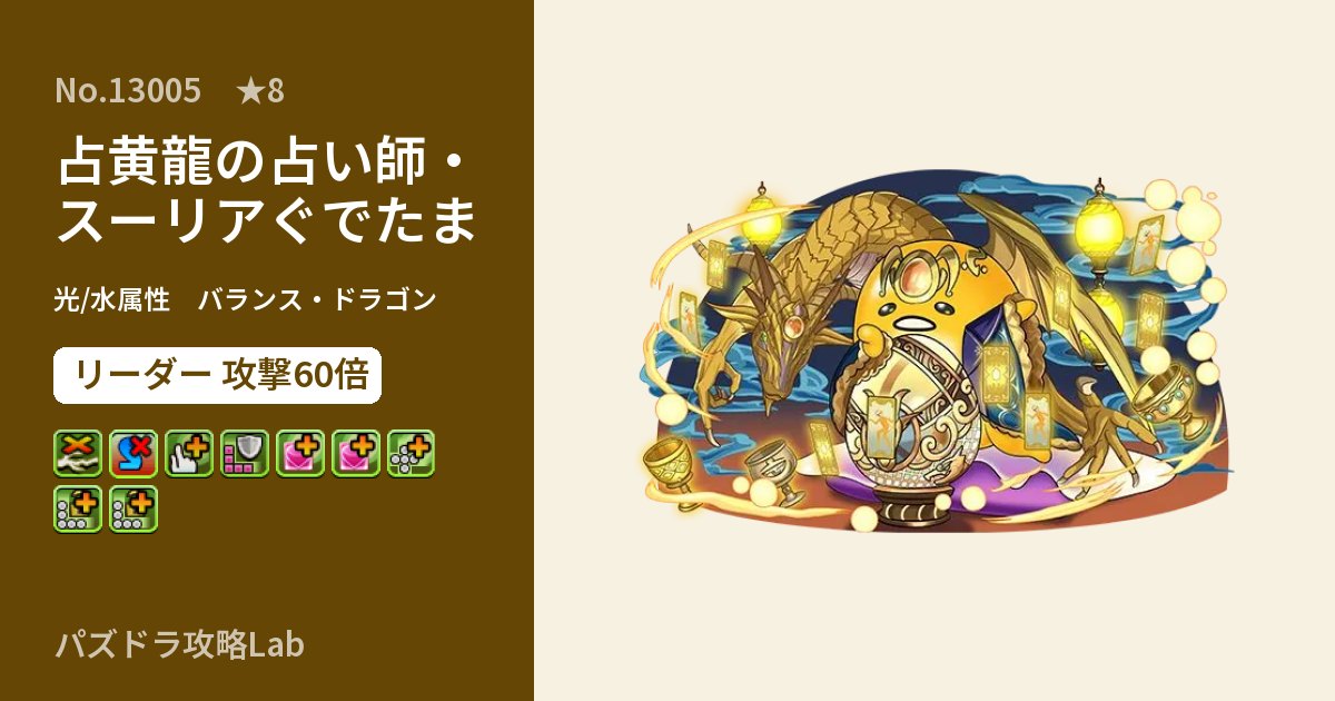 【パズドラ】占黄龍の占い師・スーリアぐでたまの性能・覚醒・スキルのアイキャッチ
