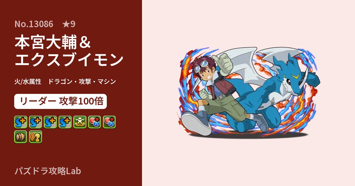 【パズドラ】本宮大輔＆エクスブイモンの性能・覚醒・スキルのアイキャッチ