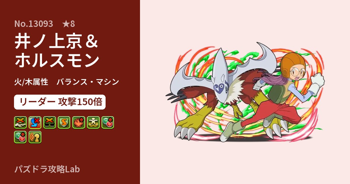 【パズドラ】井ノ上京＆ホルスモンの性能・覚醒・スキルのアイキャッチ