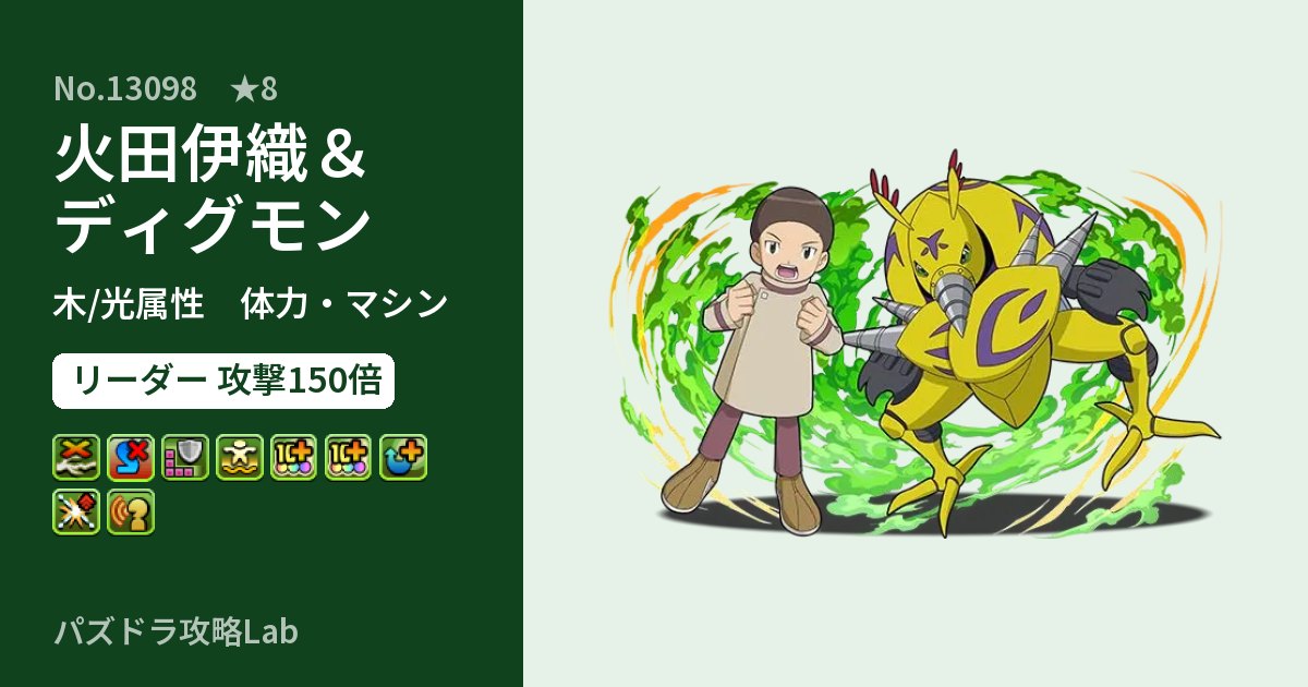 【パズドラ】火田伊織&ディグモンの性能・覚醒・スキルのアイキャッチ