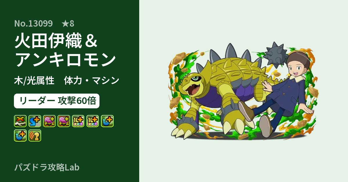 【パズドラ】火田伊織＆アンキロモンの性能・覚醒・スキルのアイキャッチ
