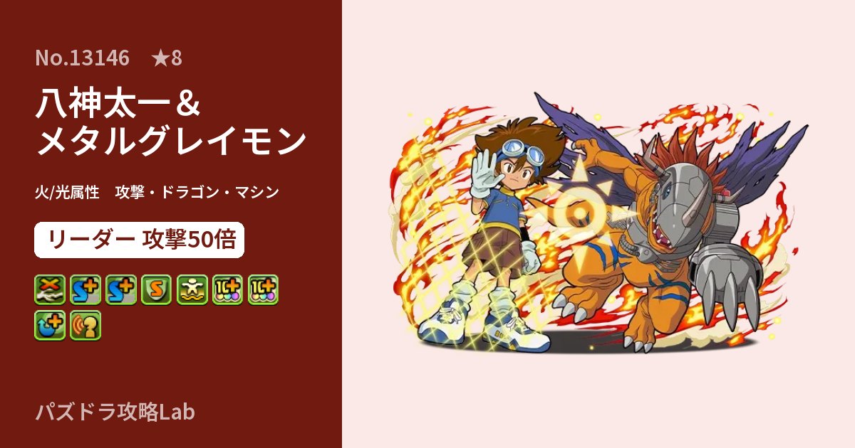 【パズドラ】八神太一＆メタルグレイモンの性能・覚醒・スキルのアイキャッチ