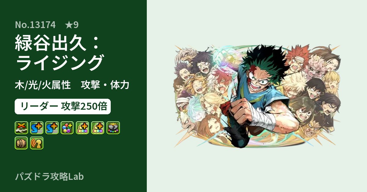 【パズドラ】緑谷出久：ライジングの性能・覚醒・スキルのアイキャッチ