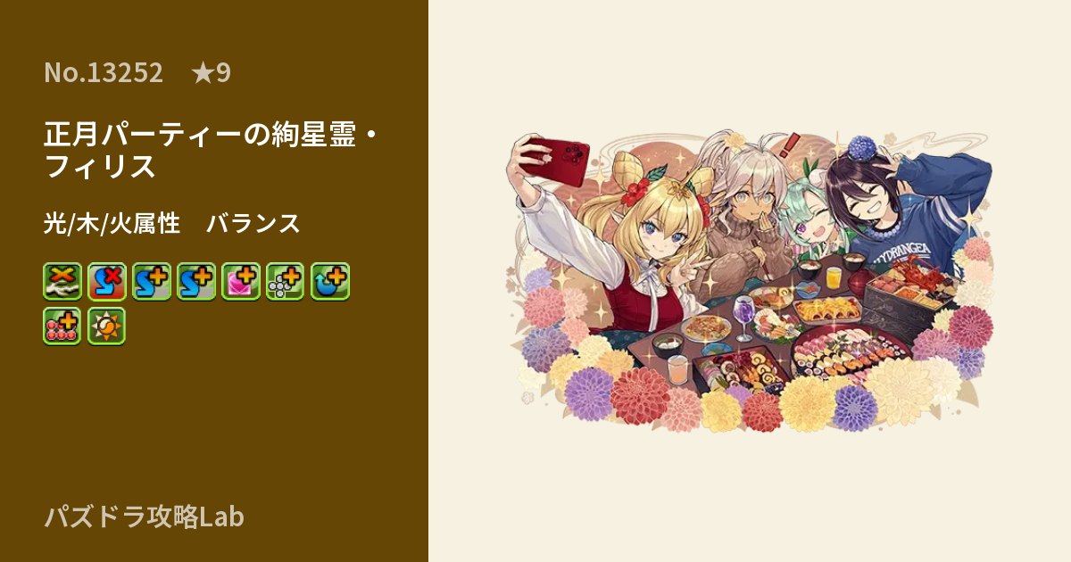 【パズドラ】正月パーティーの絢星霊・フィリスの性能・覚醒・スキルのアイキャッチ