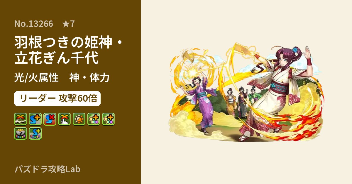 【パズドラ】羽根つきの姫神・立花ぎん千代の性能・覚醒・スキルのアイキャッチ