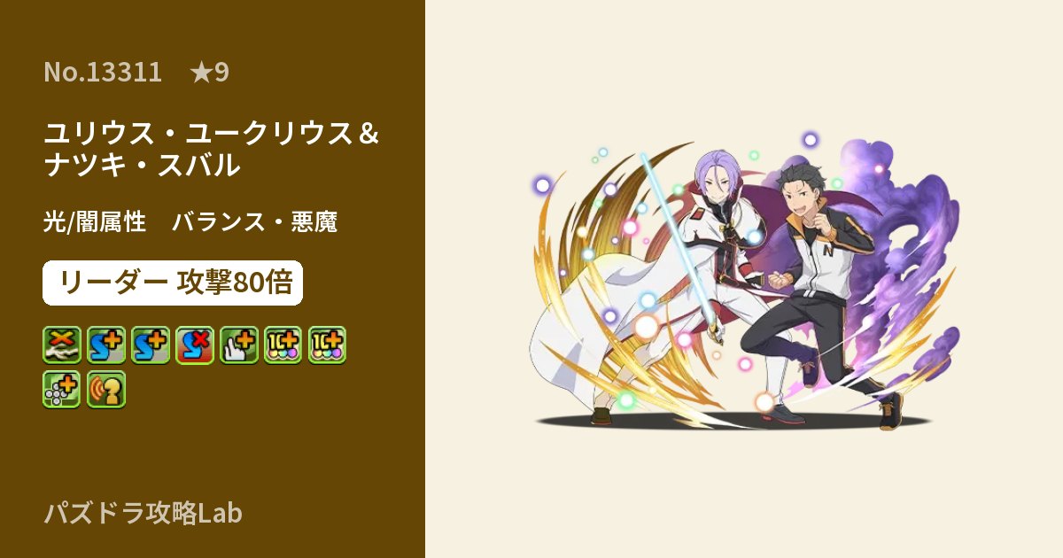 【パズドラ】ユリウス・ユークリウス＆ナツキ・スバルの性能・覚醒・スキルのアイキャッチ