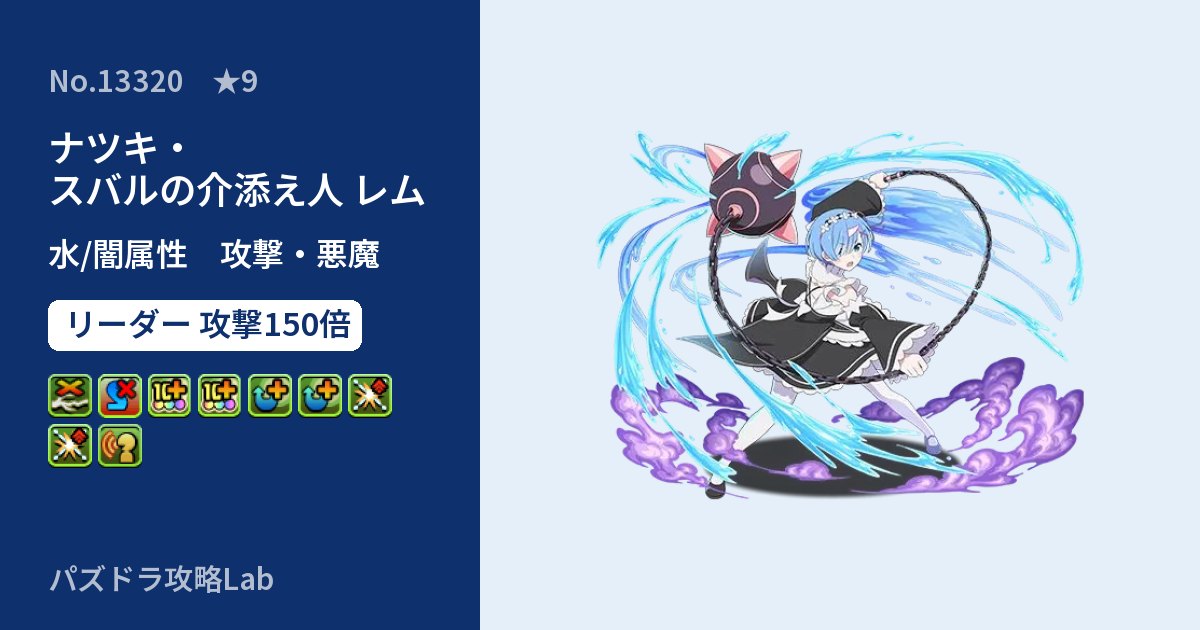 【パズドラ】ナツキ・スバルの介添え人 レムの性能・覚醒・スキルのアイキャッチ