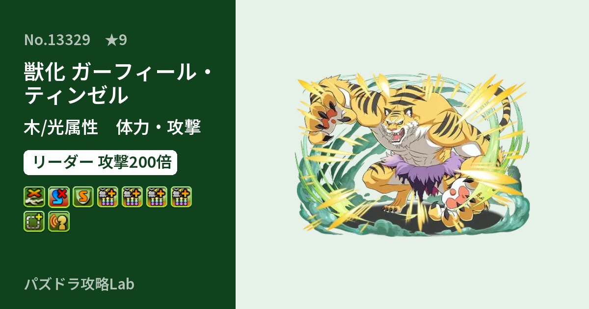 【パズドラ】獣化 ガーフィール・ティンゼルの性能・覚醒・スキルのアイキャッチ