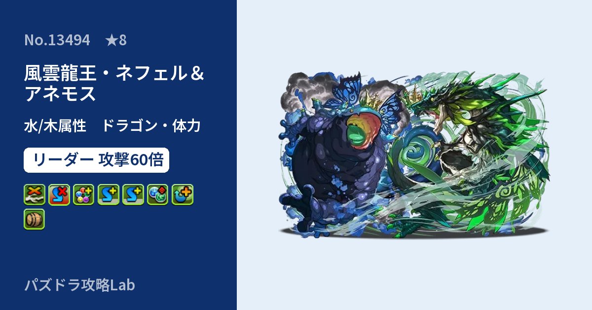 【パズドラ】風雲龍王・ネフェル＆アネモスの性能・覚醒・スキルのアイキャッチ