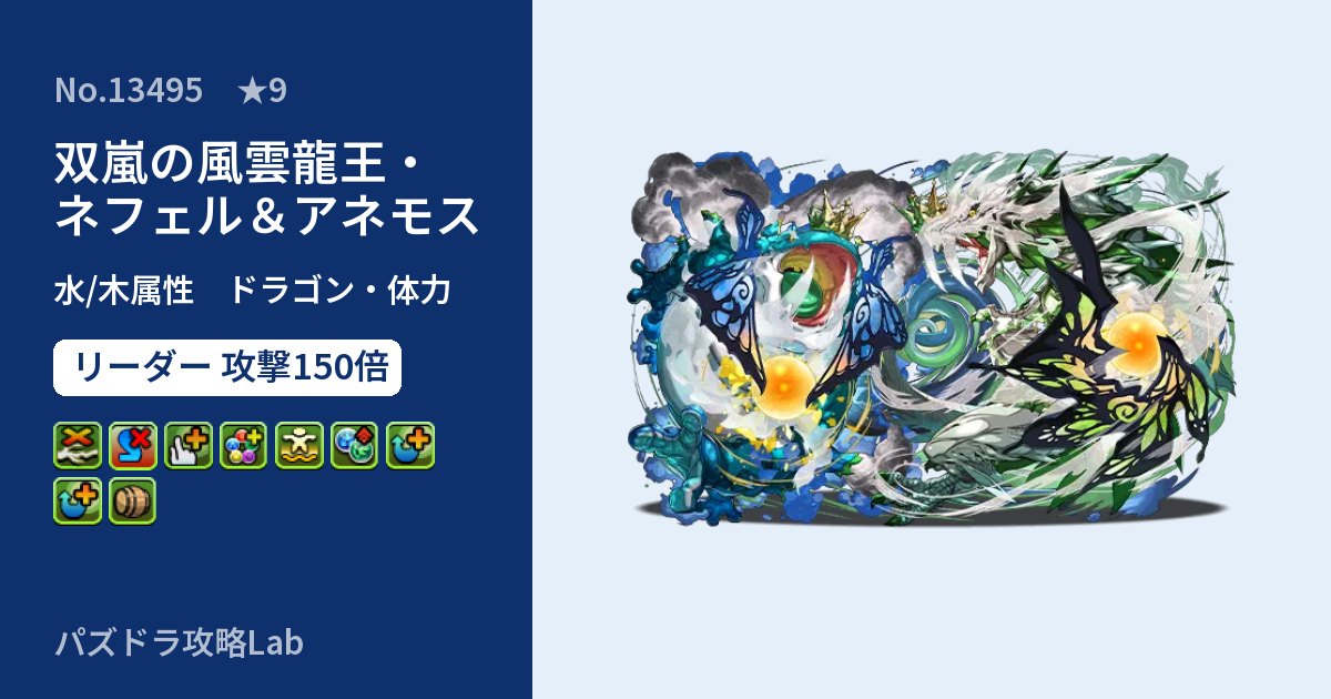 【パズドラ】双嵐の風雲龍王・ネフェル＆アネモスの性能・覚醒・スキルのアイキャッチ