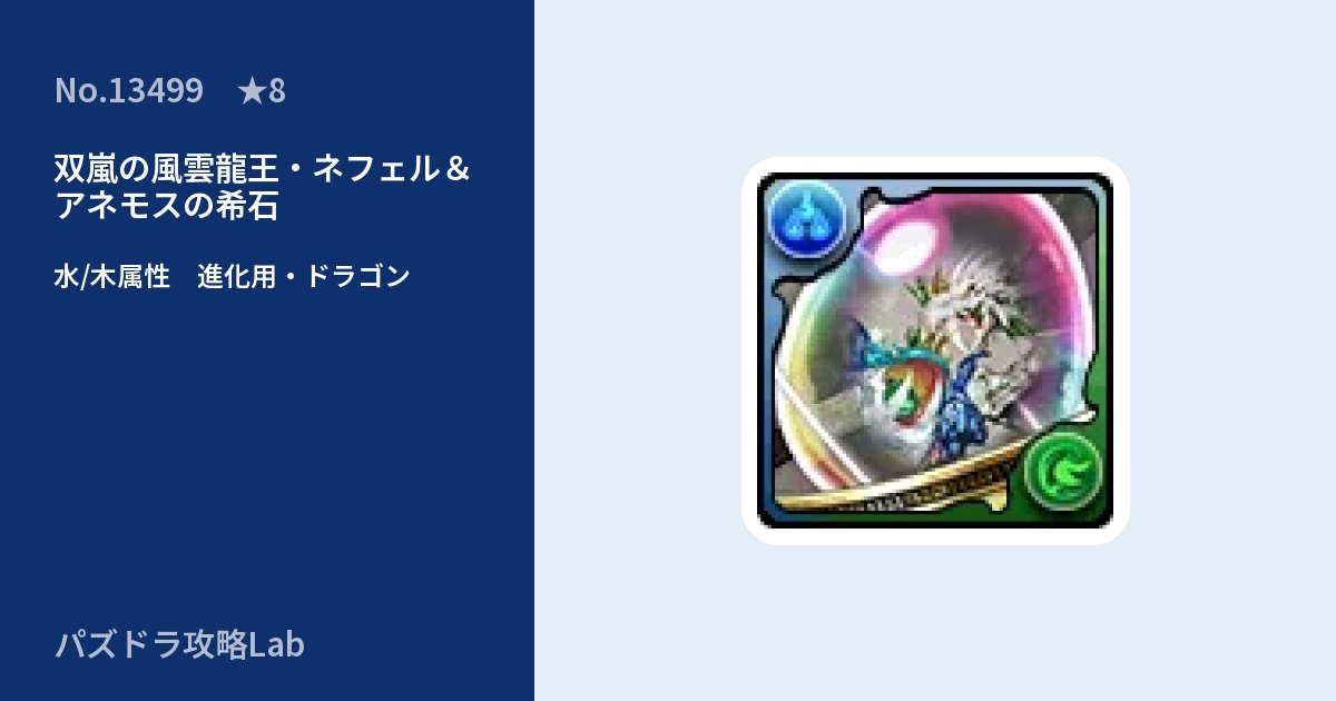 【パズドラ】双嵐の風雲龍王・ネフェル＆アネモスの希石の使い道とステータスのアイキャッチ