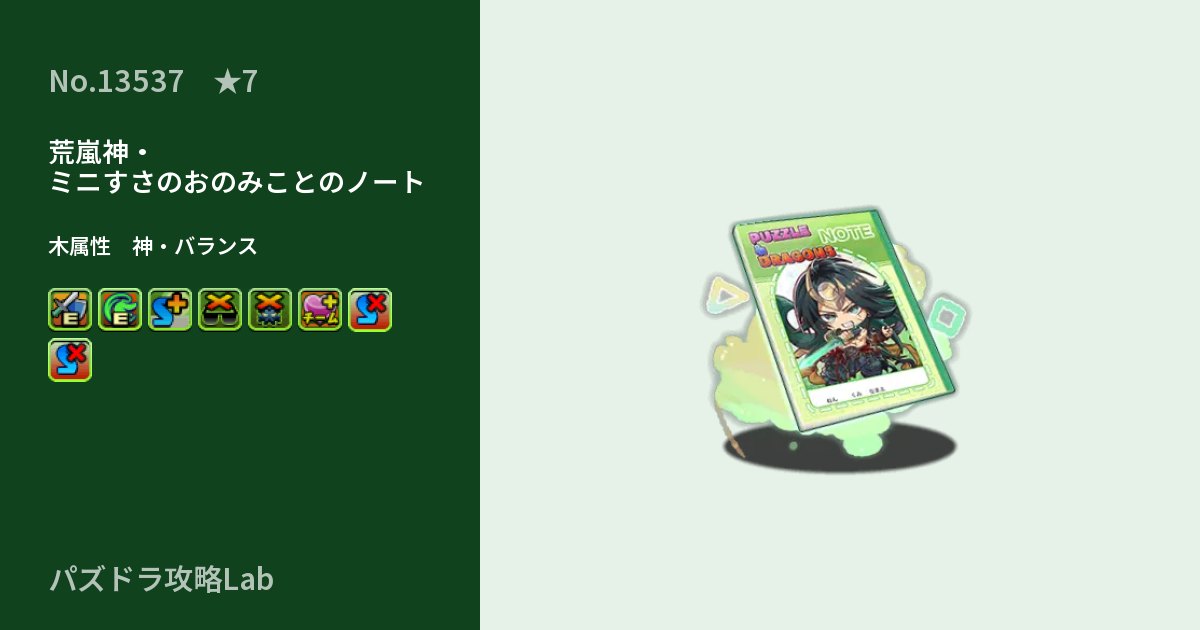 【パズドラ】荒嵐神・ミニすさのおのみことのノートの性能・覚醒・スキルのアイキャッチ