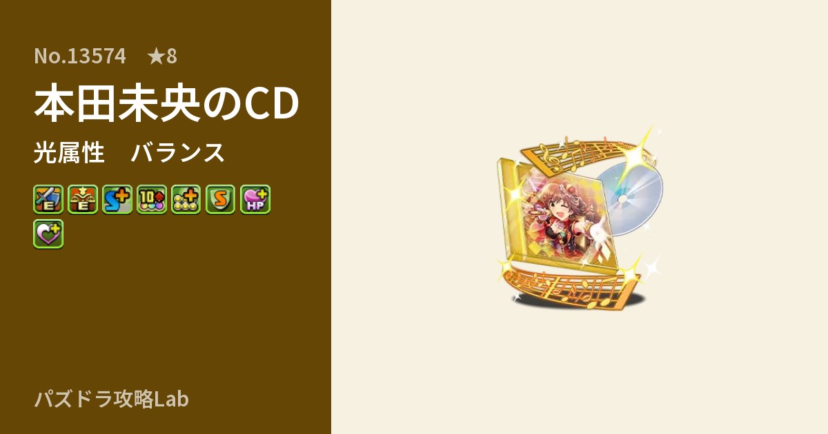 【パズドラ】本田未央のCDの性能・覚醒・スキルのアイキャッチ