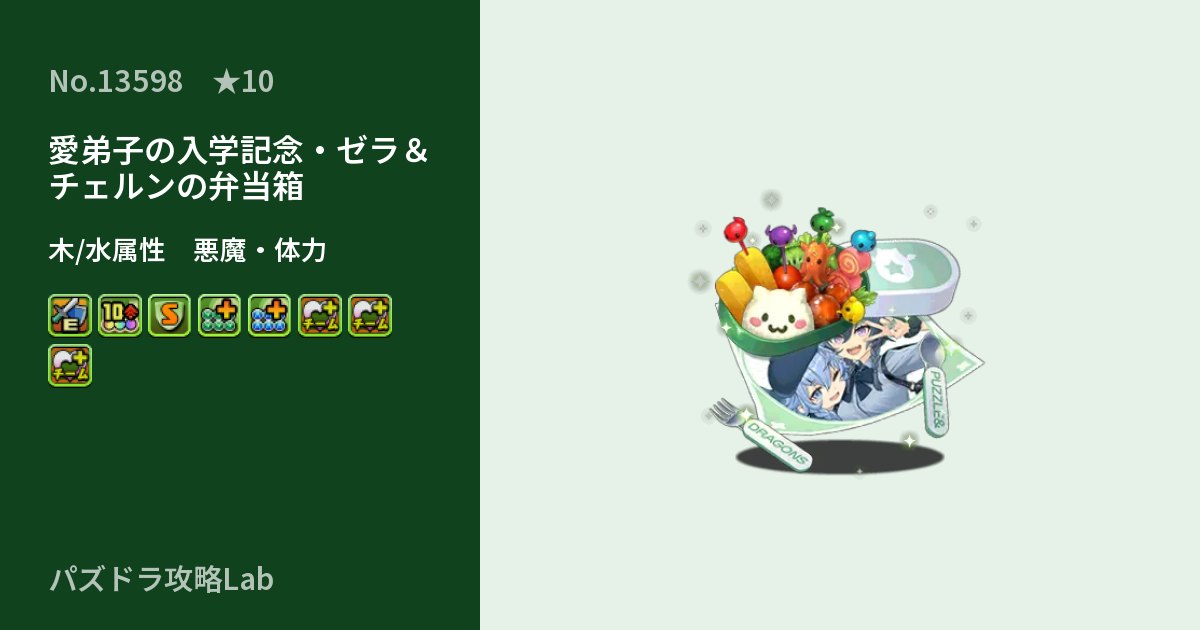 【パズドラ】愛弟子の入学記念・ゼラ＆チェルンの弁当箱の性能・覚醒・スキルのアイキャッチ