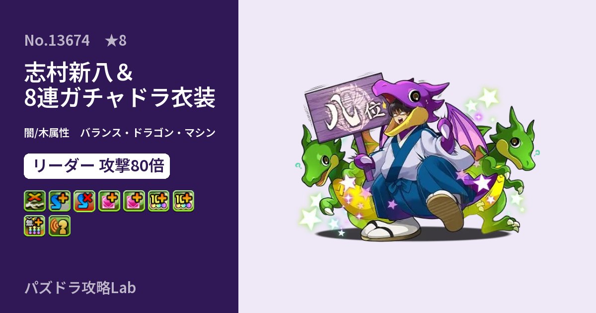 【パズドラ】志村新八&8連ガチャドラ衣装の性能・覚醒・スキルのアイキャッチ