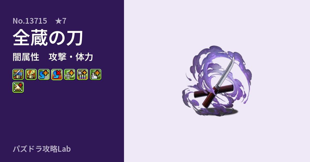 【パズドラ】全蔵の刀の性能・覚醒・スキルのアイキャッチ
