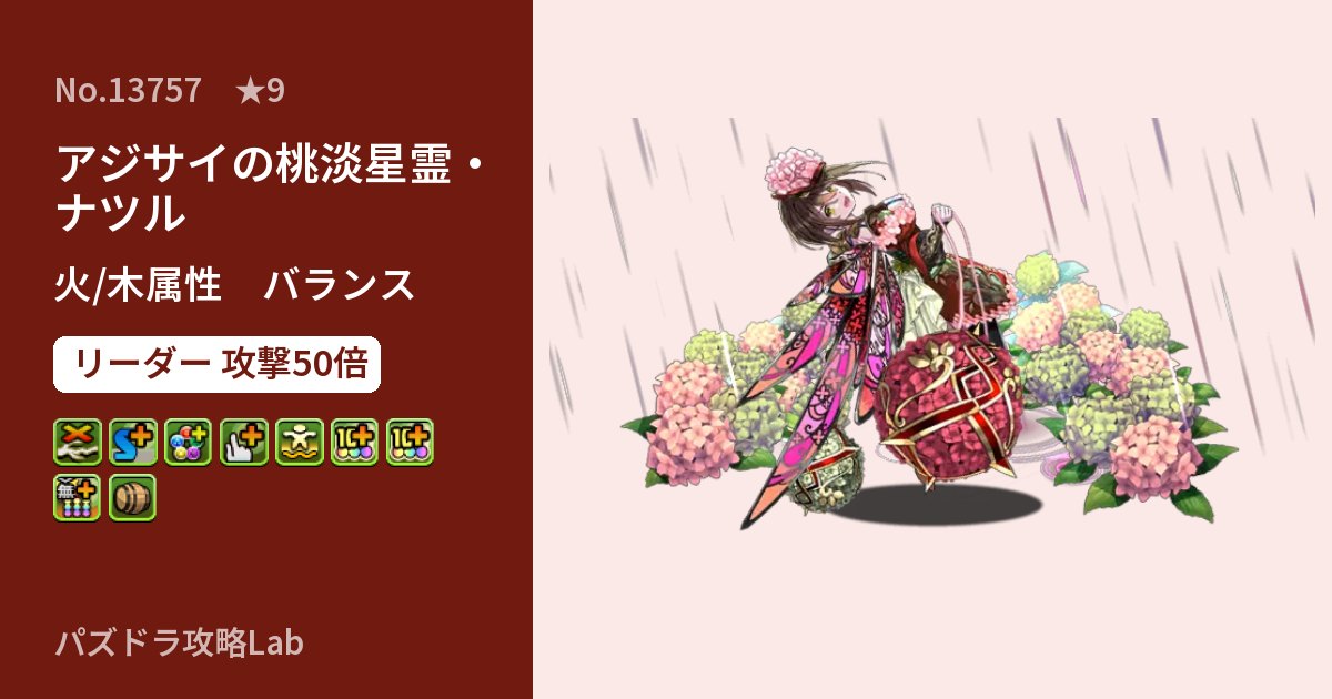 【パズドラ】アジサイの桃淡星霊・ナツルの性能・覚醒・スキルのアイキャッチ