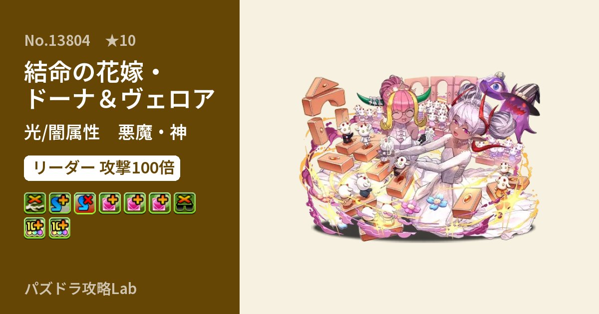 【パズドラ】結命の花嫁・ドーナ＆ヴェロアの性能・覚醒・スキルのアイキャッチ