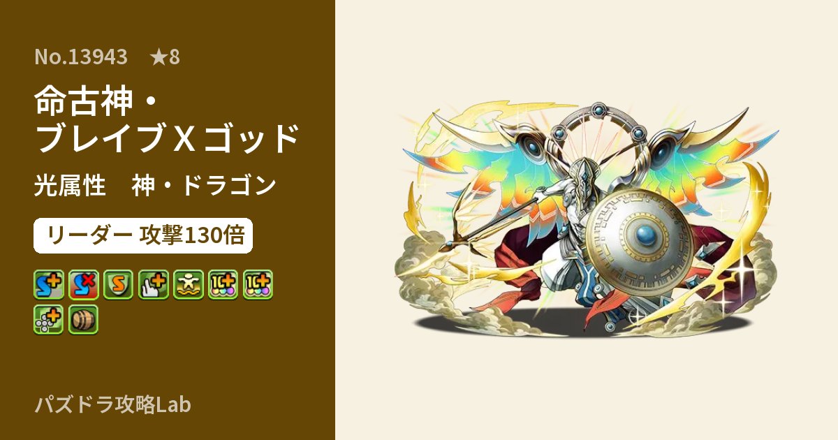 【パズドラ】命古神・ブレイブＸゴッドの性能・覚醒・スキルのアイキャッチ