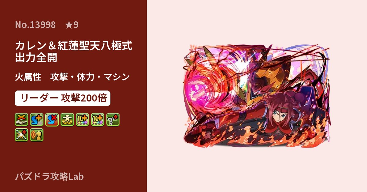 【パズドラ】カレン＆紅蓮聖天八極式 出力全開の性能・覚醒・スキルのアイキャッチ