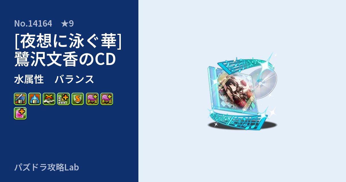 【パズドラ】[夜想に泳ぐ華]鷺沢文香のCDの性能・覚醒・スキルのアイキャッチ