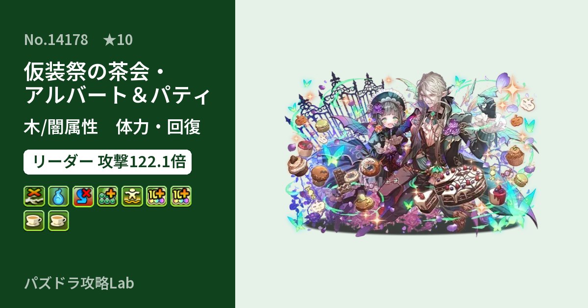 【パズドラ】仮装祭の茶会・アルバート&パティの性能・覚醒・スキルのアイキャッチ