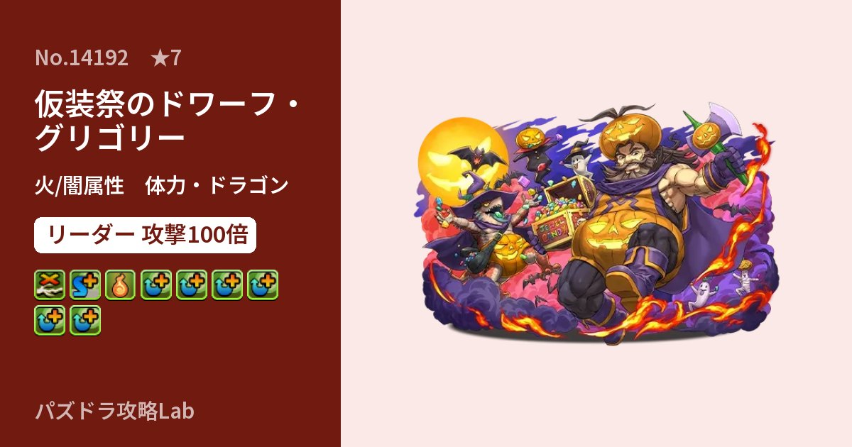 【パズドラ】仮装祭のドワーフ・グリゴリーの性能・覚醒・スキルのアイキャッチ