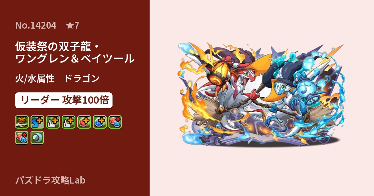 【パズドラ】仮装祭の双子龍・ワングレン＆ベイツールの性能・覚醒・スキルのアイキャッチ