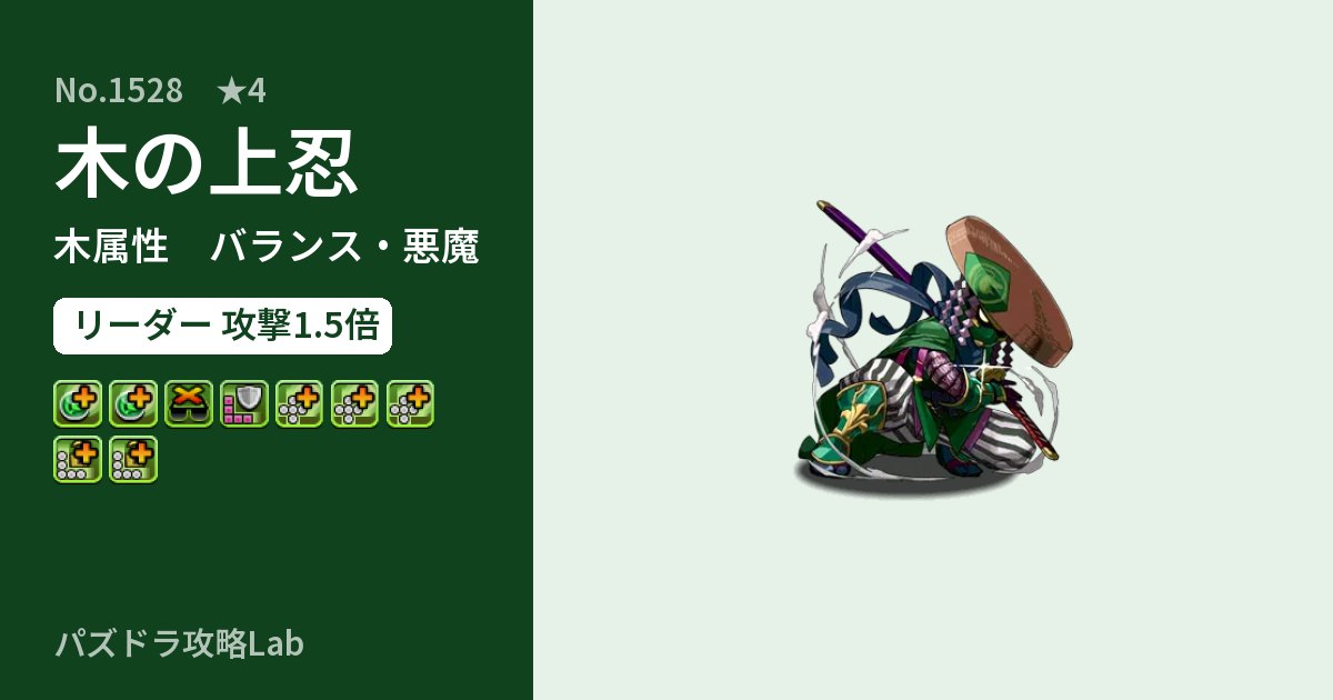 【パズドラ】木の上忍の性能・覚醒・スキルのアイキャッチ