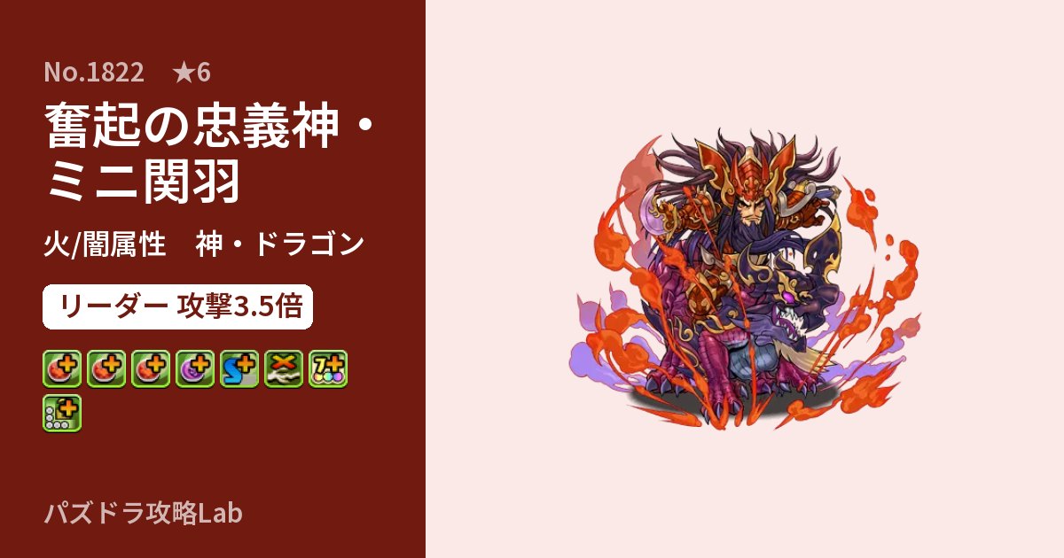 【パズドラ】奮起の忠義神・ミニ関羽の性能・覚醒・スキルのアイキャッチ