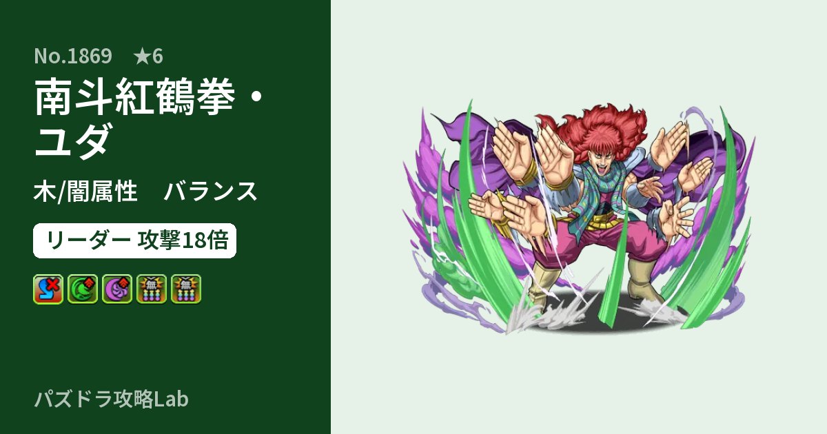【パズドラ】南斗紅鶴拳・ユダの性能・覚醒・スキルのアイキャッチ