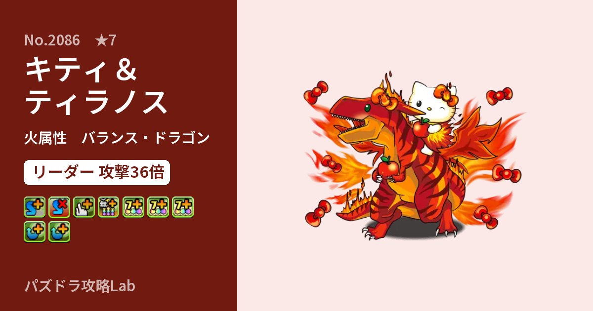 【パズドラ】キティ＆ティラノスの性能・覚醒・スキルのアイキャッチ