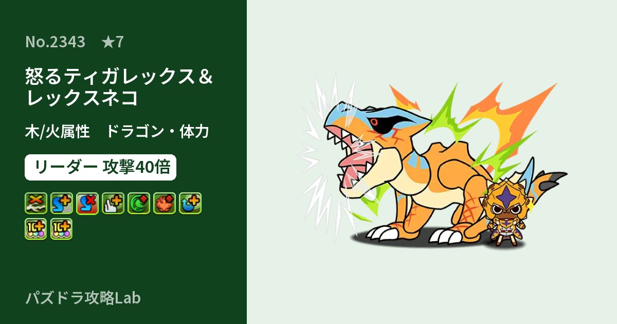 【パズドラ】怒るティガレックス&レックスネコの性能・覚醒・スキルのアイキャッチ