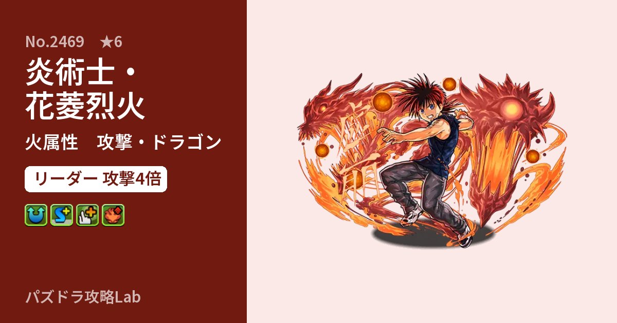 【パズドラ】炎術士・花菱烈火の性能・覚醒・スキルのアイキャッチ