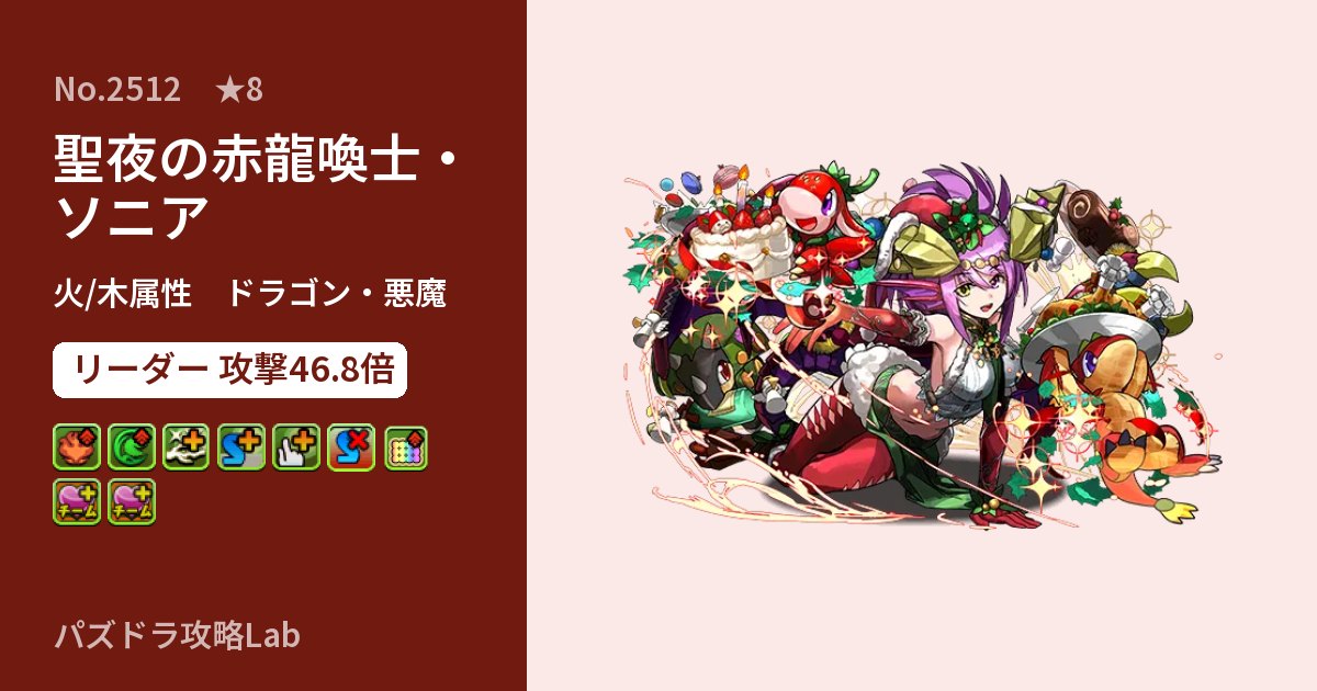 【パズドラ】聖夜の赤龍喚士・ソニアの性能・覚醒・スキルのアイキャッチ