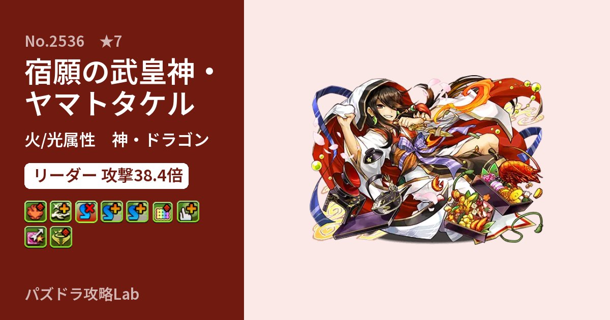 【パズドラ】宿願の武皇神・ヤマトタケルの性能・覚醒・スキルのアイキャッチ