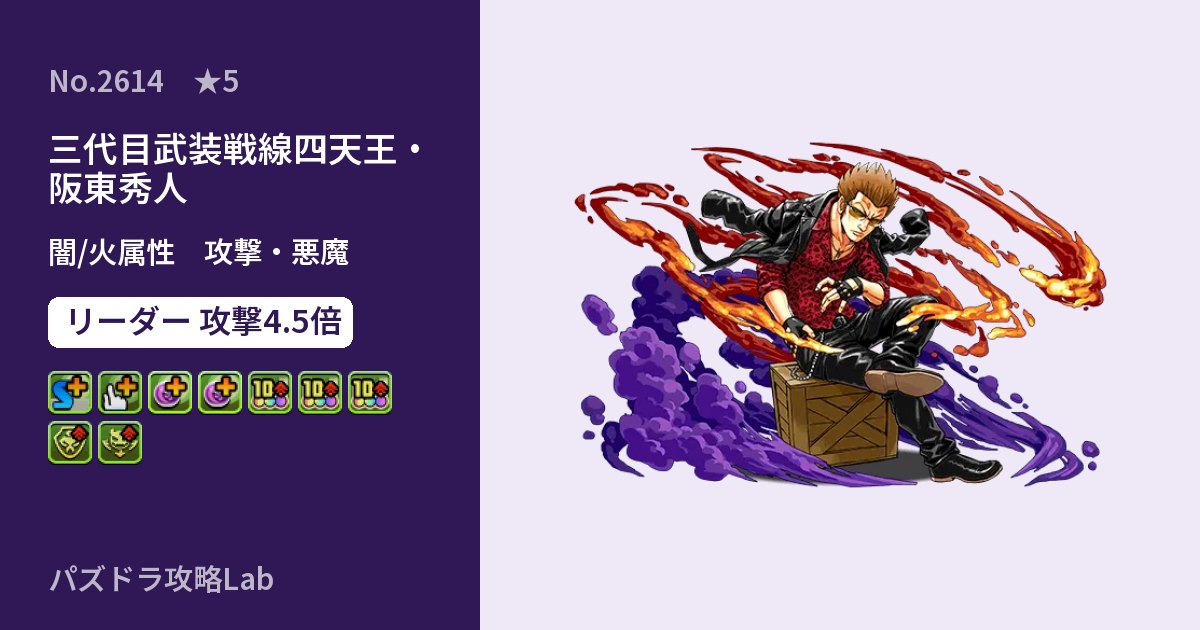 【パズドラ】三代目武装戦線四天王・阪東秀人の性能・覚醒・スキルのアイキャッチ