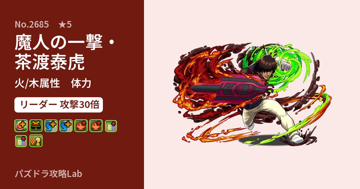 【パズドラ】魔人の一撃・茶渡泰虎の性能・覚醒・スキルのアイキャッチ