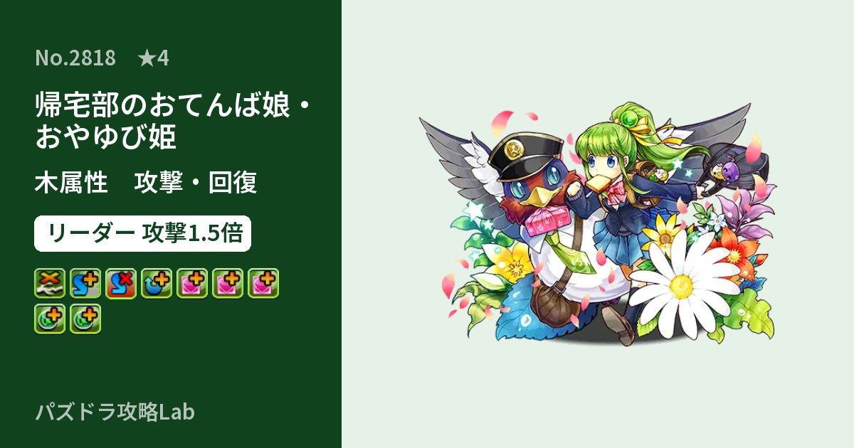 【パズドラ】帰宅部のおてんば娘・おやゆび姫の性能・覚醒・スキルのアイキャッチ
